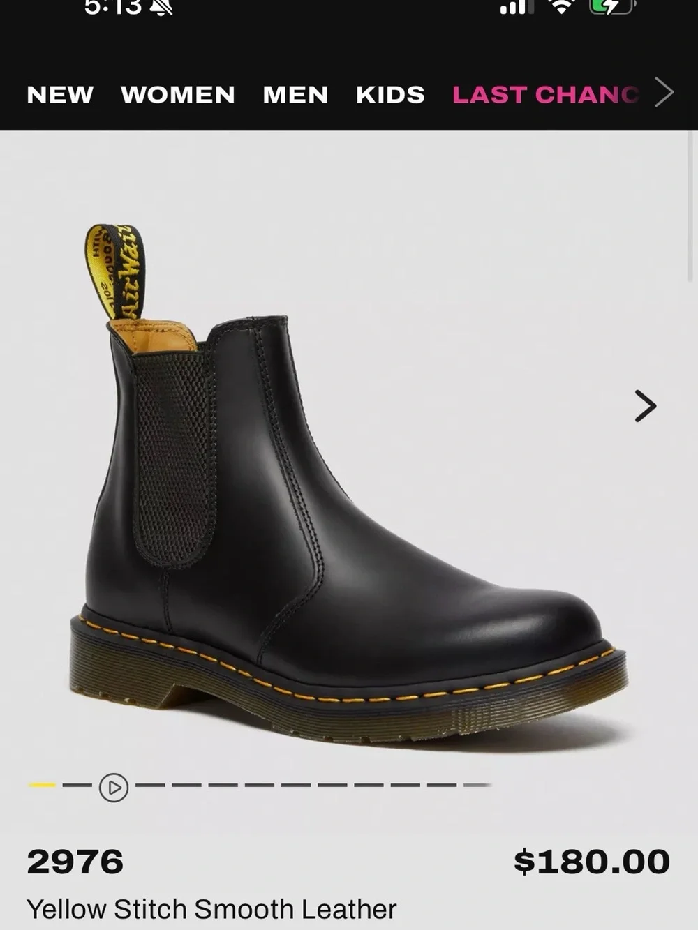 Dr. Martens 2976 Yellow Stitch Smooth Leather Chelsea Boots